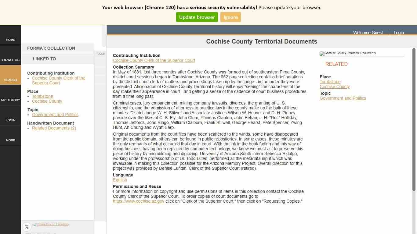 Cochise County Territorial Documents Arizona Memory Project