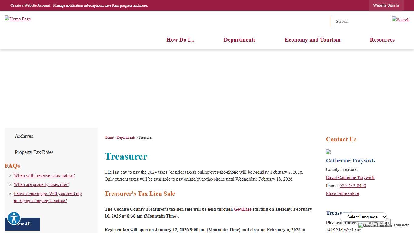 Treasurer Cochise County, AZ